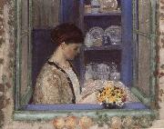 frederick carl frieseke Mis.Frederick in front of the window oil on canvas